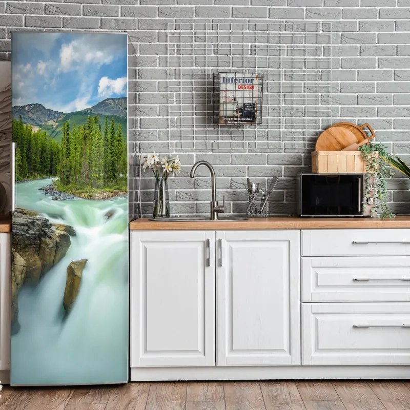 Naklejka na lodówkę różany akwarelowy ogród z kolibrem – Wallissimo®