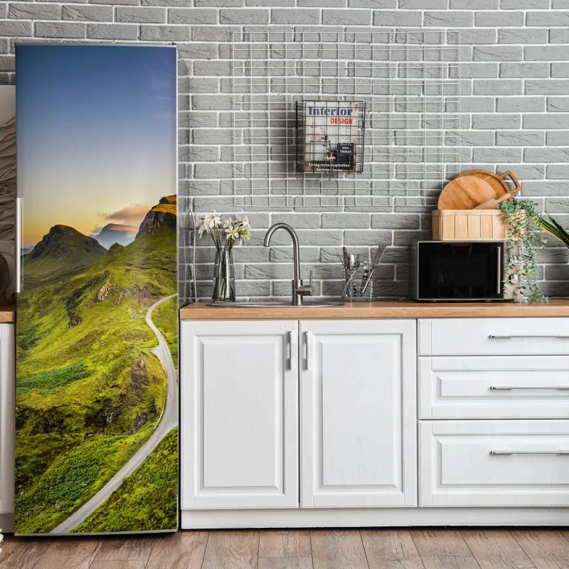 Naklejka na lodówkę beżowa tekstura marmuru z białymi żyłami – Wallissimo®