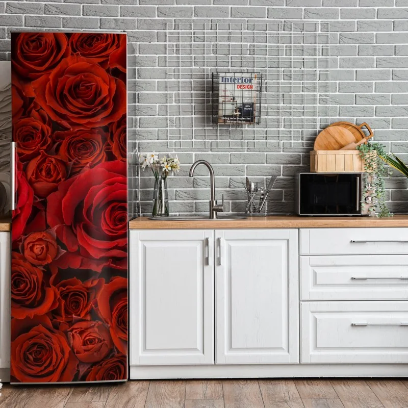 Naklejka na lodówkę bukiet czerwonych róż w zbliżeniu – Wallissimo® Naklejka na lodówkę bukiet czerwonych róż w zbliżeniu – Wallissimo®