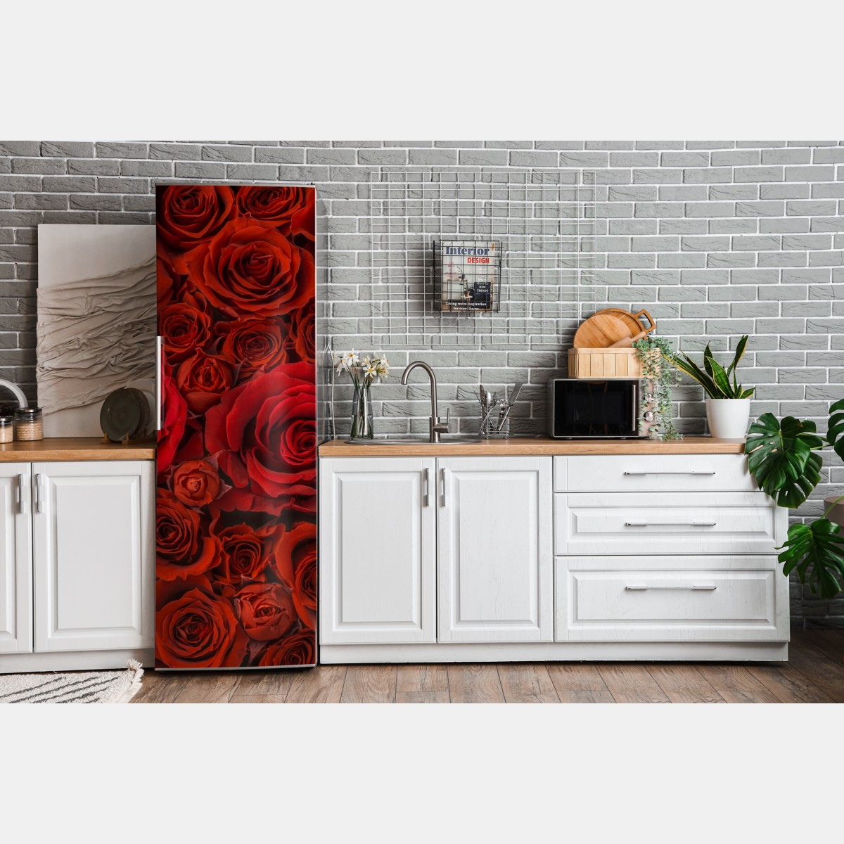 Naklejka na lodówkę bukiet czerwonych róż w zbliżeniu – Wallissimo® Naklejka na lodówkę bukiet czerwonych róż w zbliżeniu – Wallissimo®