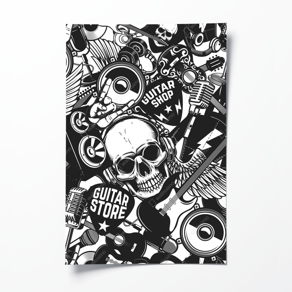 Poster rock and roll skull music collage