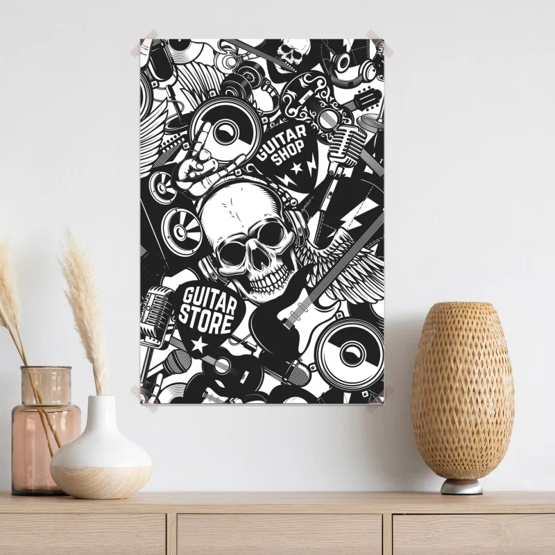 Plakat rockowy kolaż z czaszką i gitarami – Wallissimo® Plakat rockowy kolaż z czaszką i gitarami – Wallissimo®