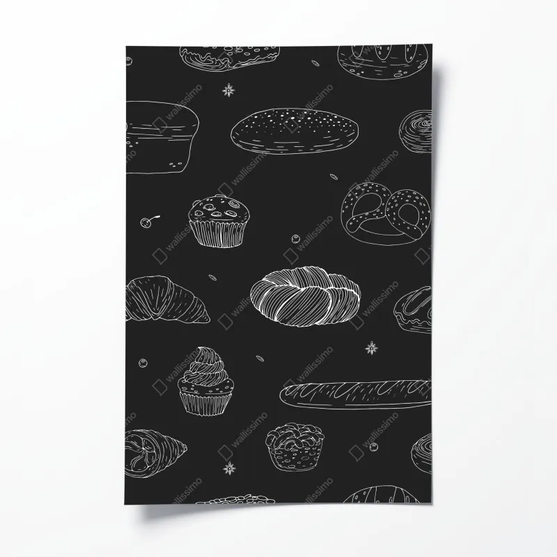 Plakat wzór wypieków na czarnym tle