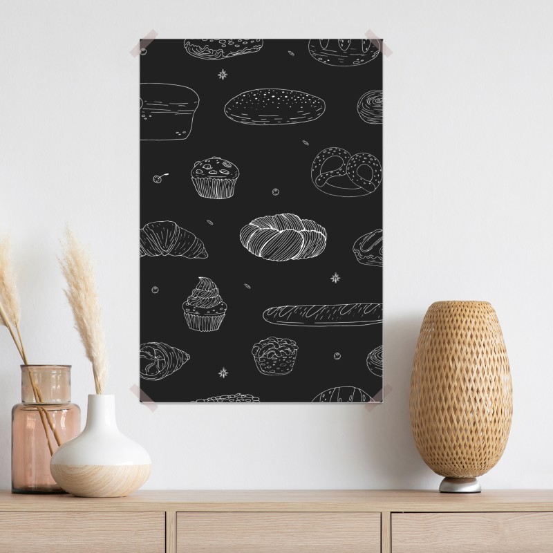 Plakat wzór wypieków na czarnym tle – Wallissimo® Plakat wzór wypieków na czarnym tle – Wallissimo®