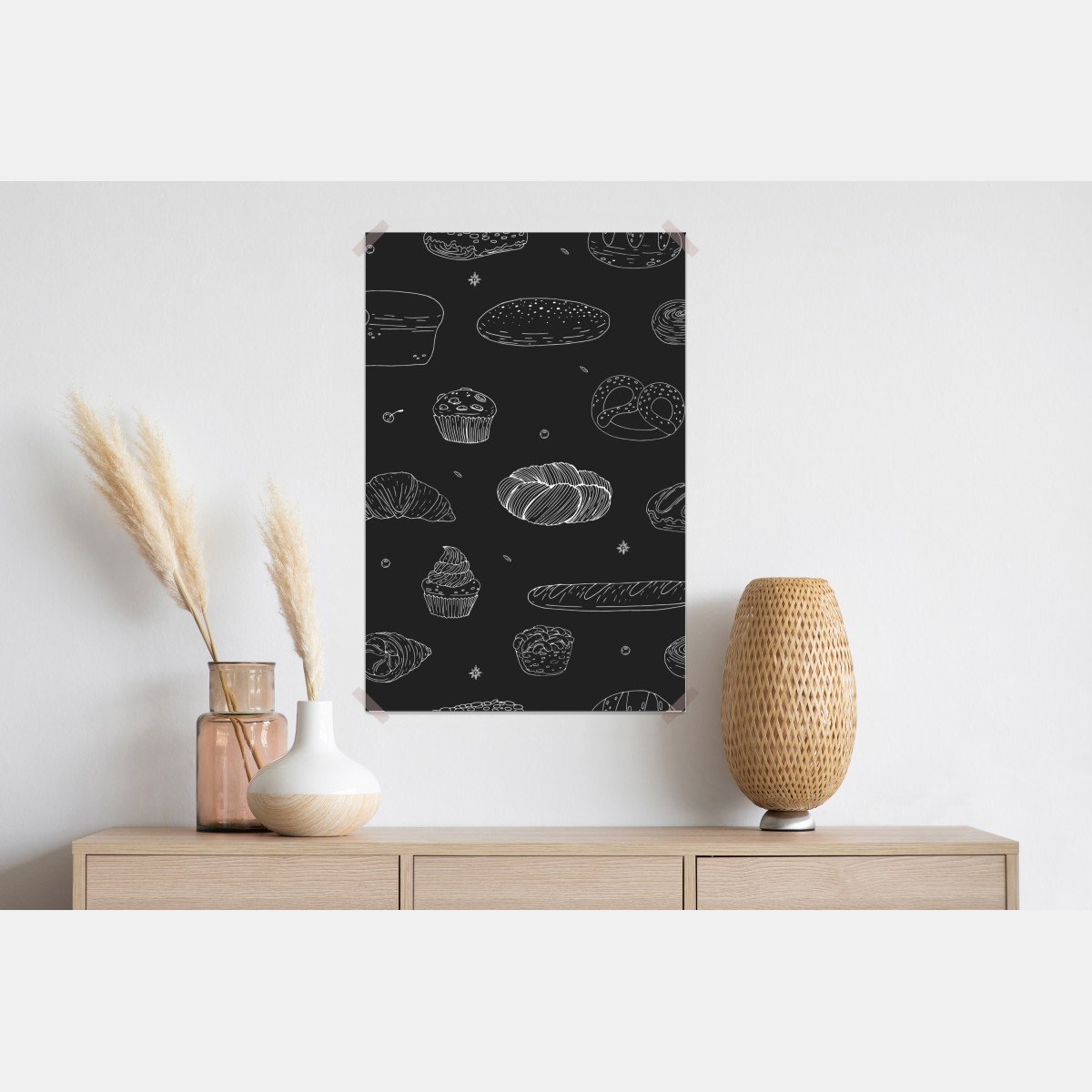 Plakat wzór wypieków na czarnym tle – Wallissimo® Plakat wzór wypieków na czarnym tle – Wallissimo®