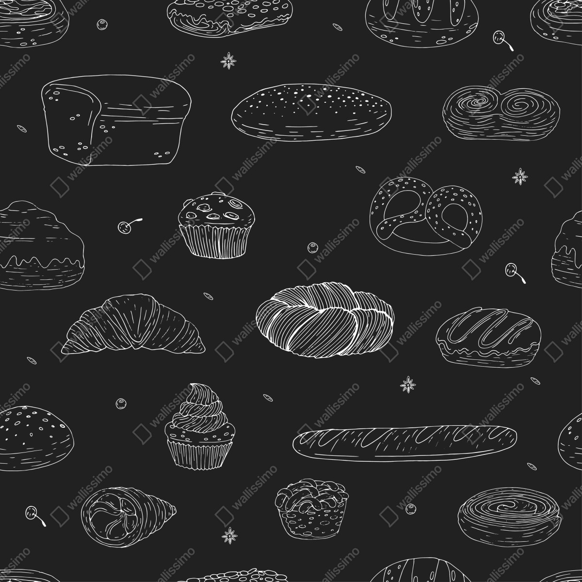 Plakat wzór wypieków na czarnym tle – Wallissimo® Plakat wzór wypieków na czarnym tle – Wallissimo®