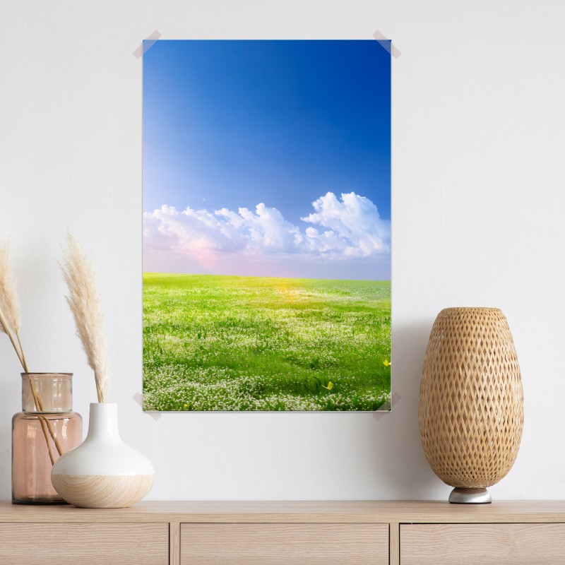 Plakat słoneczna wiosenna łąka pod niebieskim niebem – Wallissimo® Plakat słoneczna wiosenna łąka pod niebieskim niebem – Wallissimo®
