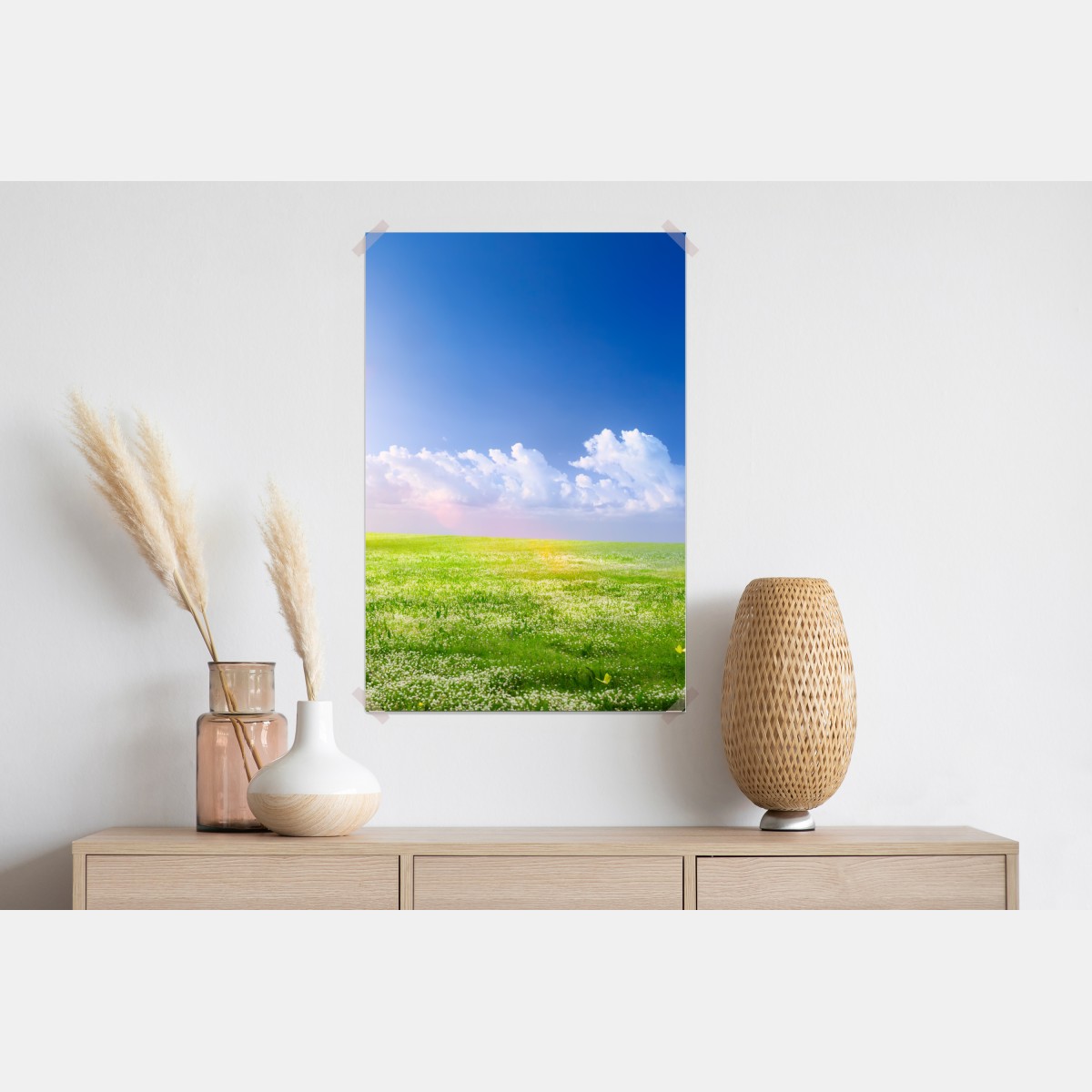 Plakat słoneczna wiosenna łąka pod niebieskim niebem – Wallissimo® Plakat słoneczna wiosenna łąka pod niebieskim niebem – Wallissimo®