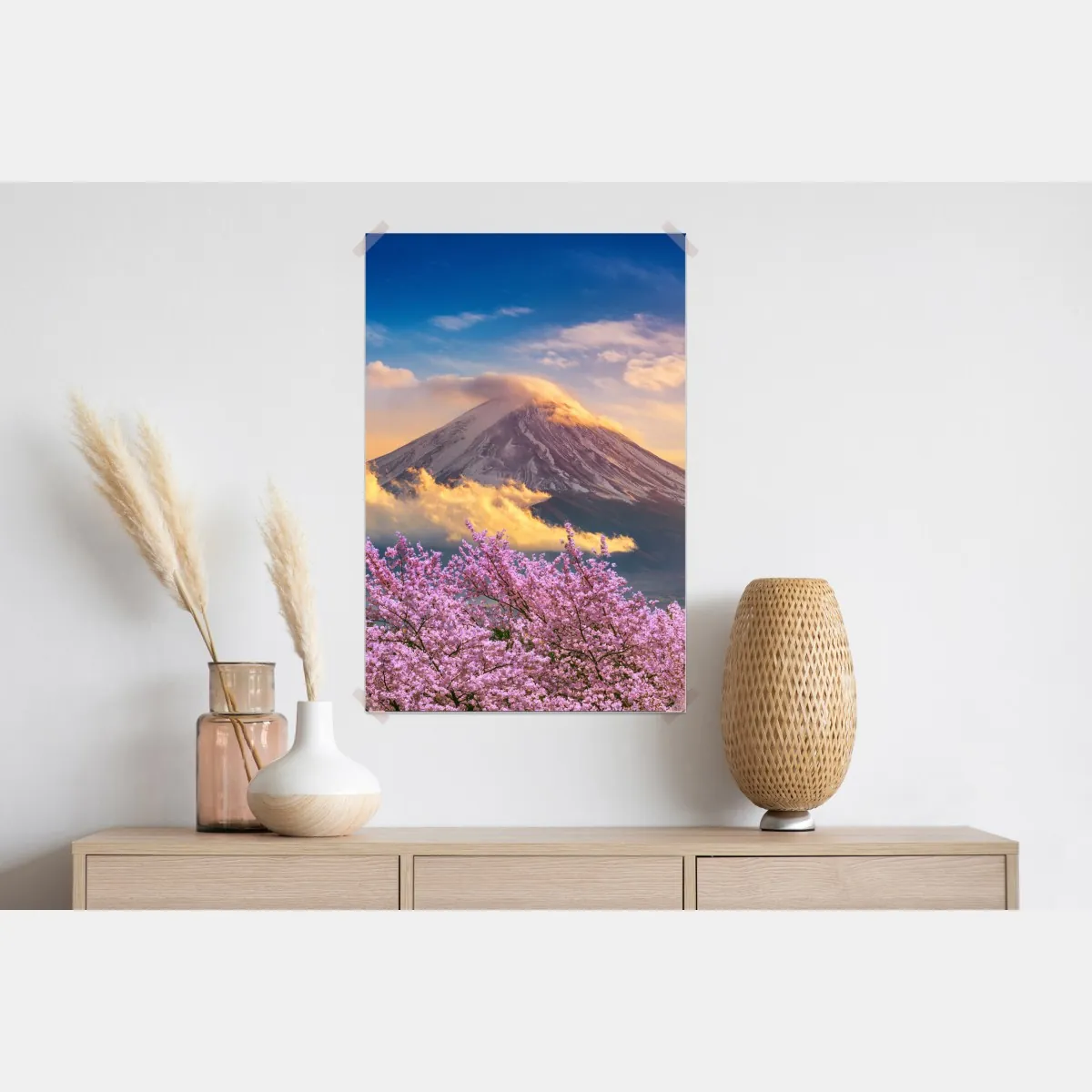 Plakat Góra Fuji z kwitnącą sakurą o wschodzie słońca – Wallissimo® Plakat Góra Fuji z kwitnącą sakurą o wschodzie słońca – Wallissimo®