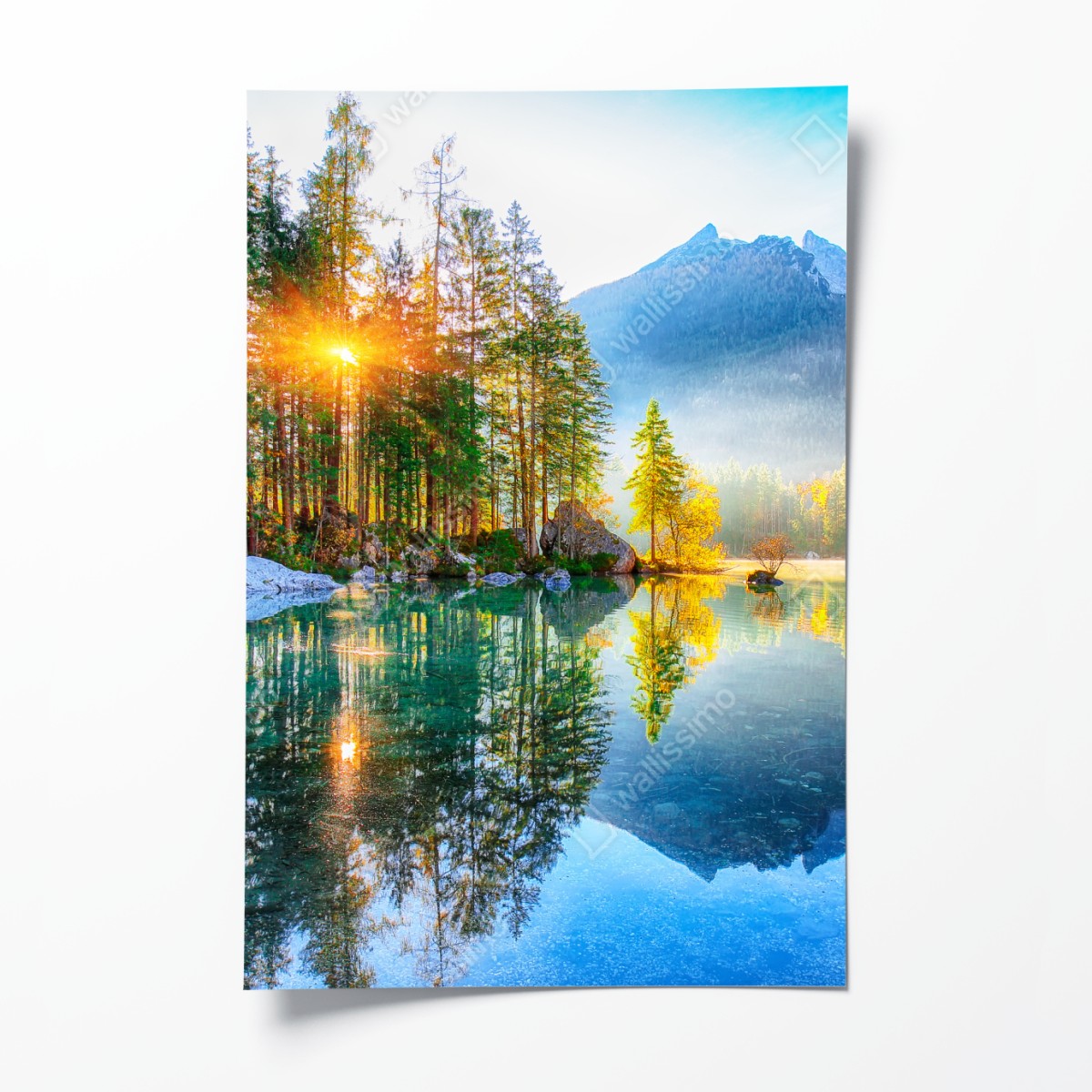 Poster Hintersee autumn sunrise over turquoise lake