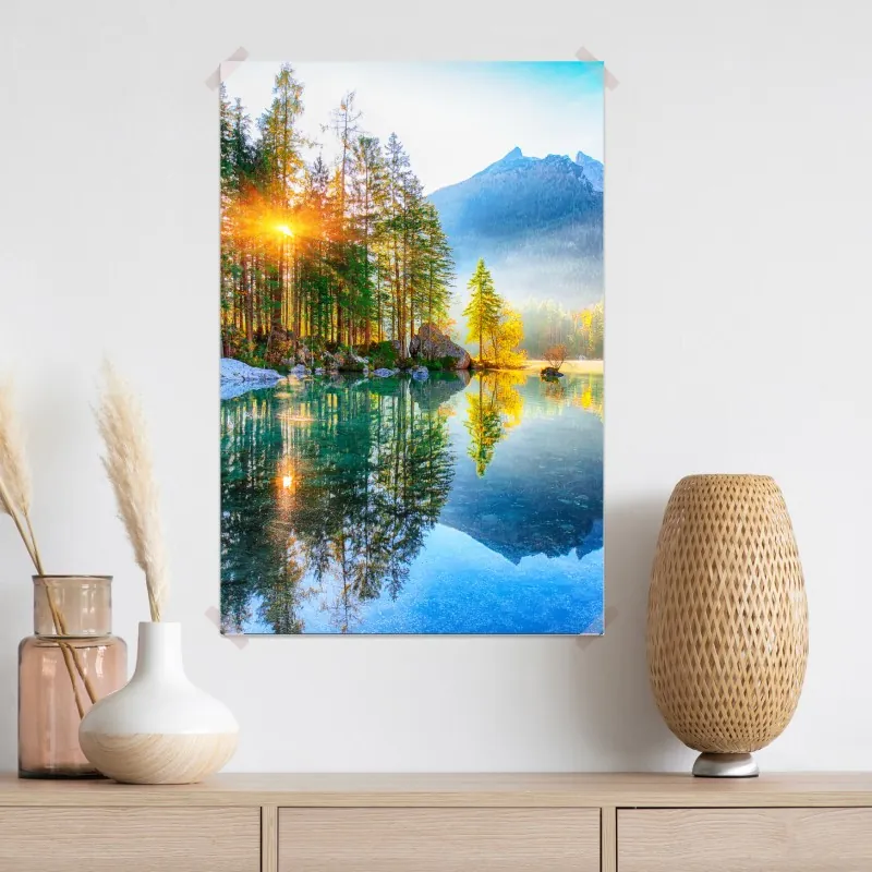 Plakat Hintersee jesienny wschód słońca nad turkusowym jeziorem – Wallissimo® Plakat Hintersee jesienny wschód słońca nad turkusowym jeziorem – Wallissimo®