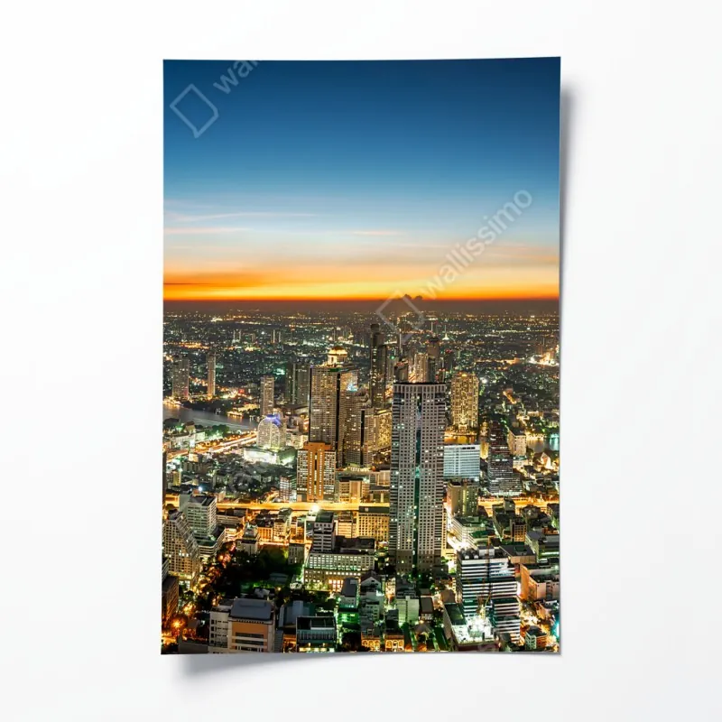 Plakat panorama Bangkoku o zmierzchu