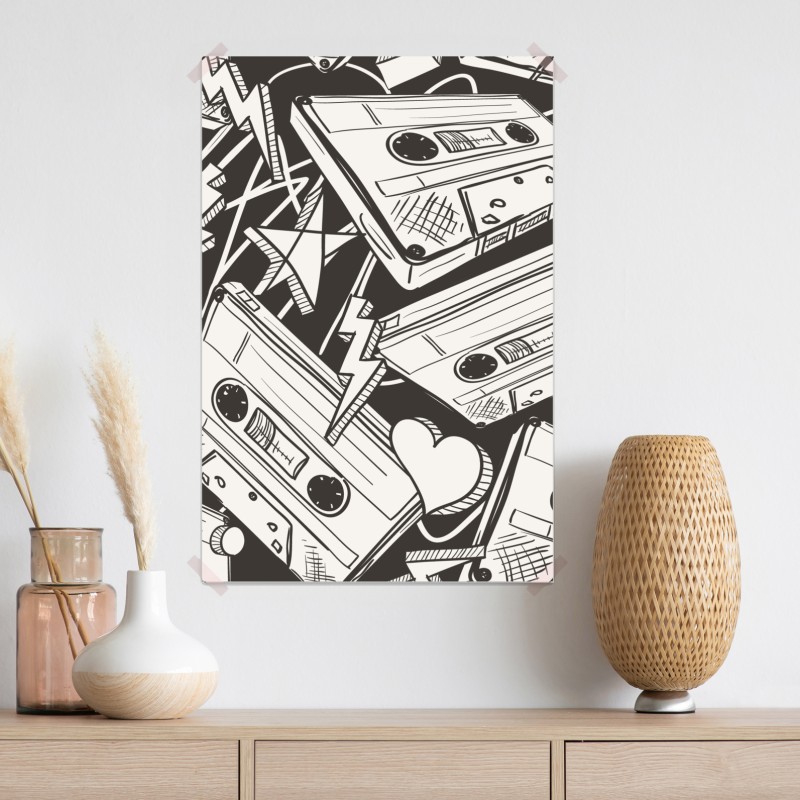 Plakat wzór kaset magnetofonowych w stylu retro – Wallissimo® Plakat wzór kaset magnetofonowych w stylu retro – Wallissimo®