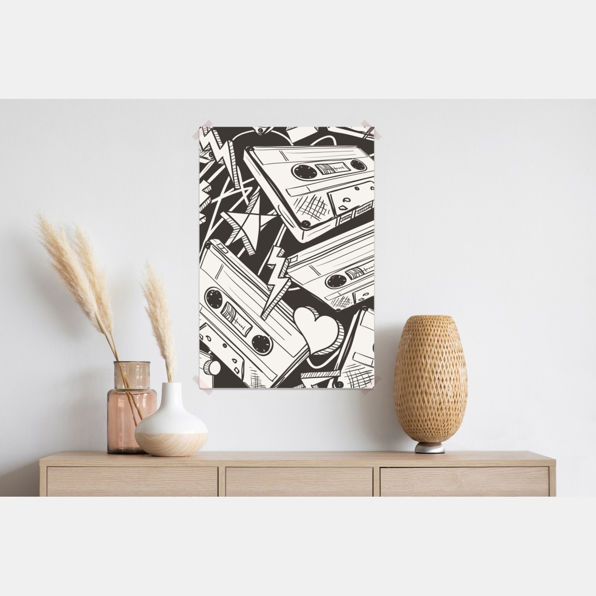 Plakat wzór kaset magnetofonowych w stylu retro – Wallissimo® Plakat wzór kaset magnetofonowych w stylu retro – Wallissimo®