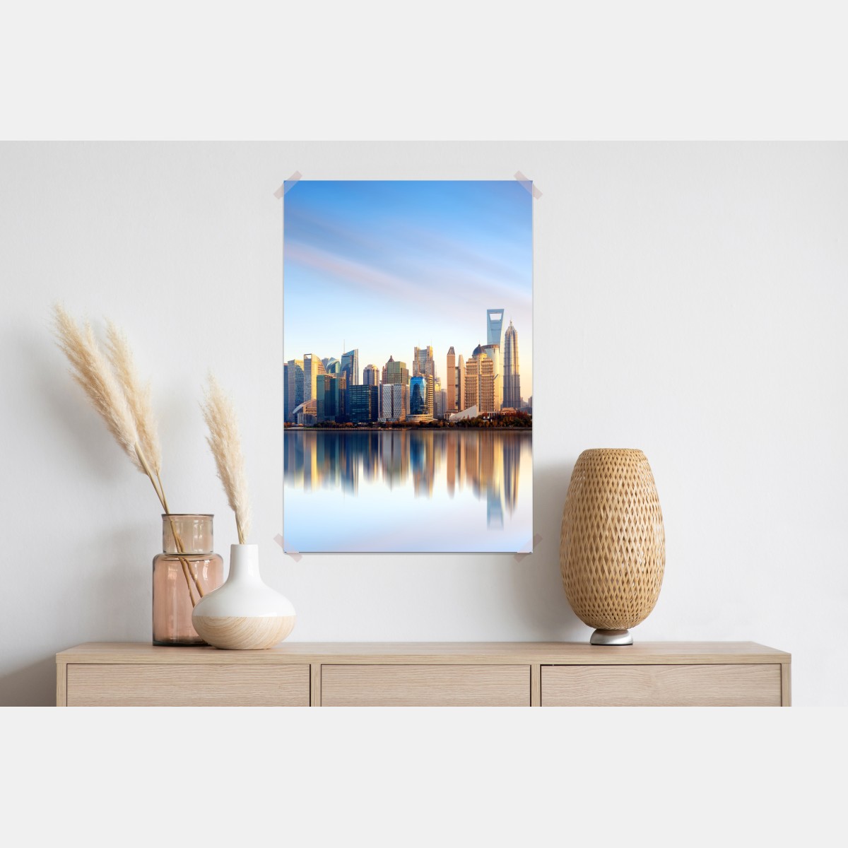 Plakat Szanghaj linia horyzontu nad wodą – Wallissimo® Plakat Szanghaj linia horyzontu nad wodą – Wallissimo®