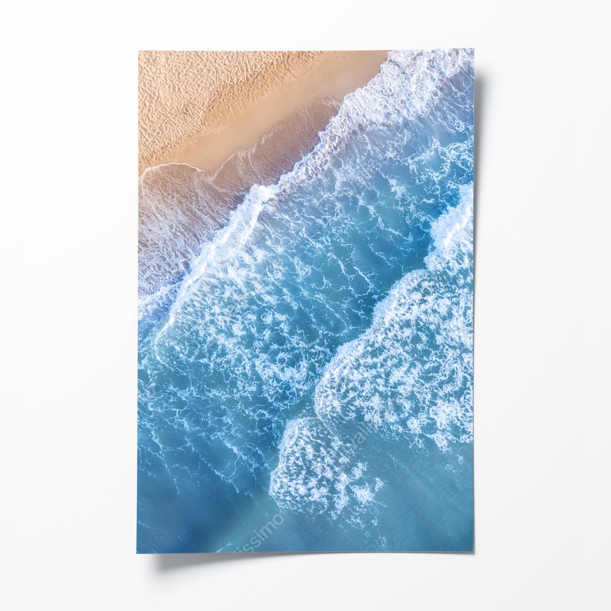Poster aerial view of turquoise waves on sandy beach