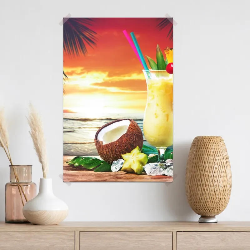 Plakat tropikalny zachód słońca na plaży z koktajlem – Wallissimo® Plakat tropikalny zachód słońca na plaży z koktajlem – Wallissimo®