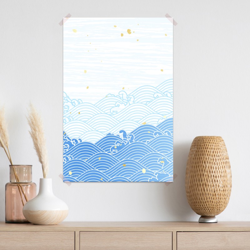 Plakat spokojne niebieskie fale ze złotymi akcentami – Wallissimo® Plakat spokojne niebieskie fale ze złotymi akcentami – Wallissimo®