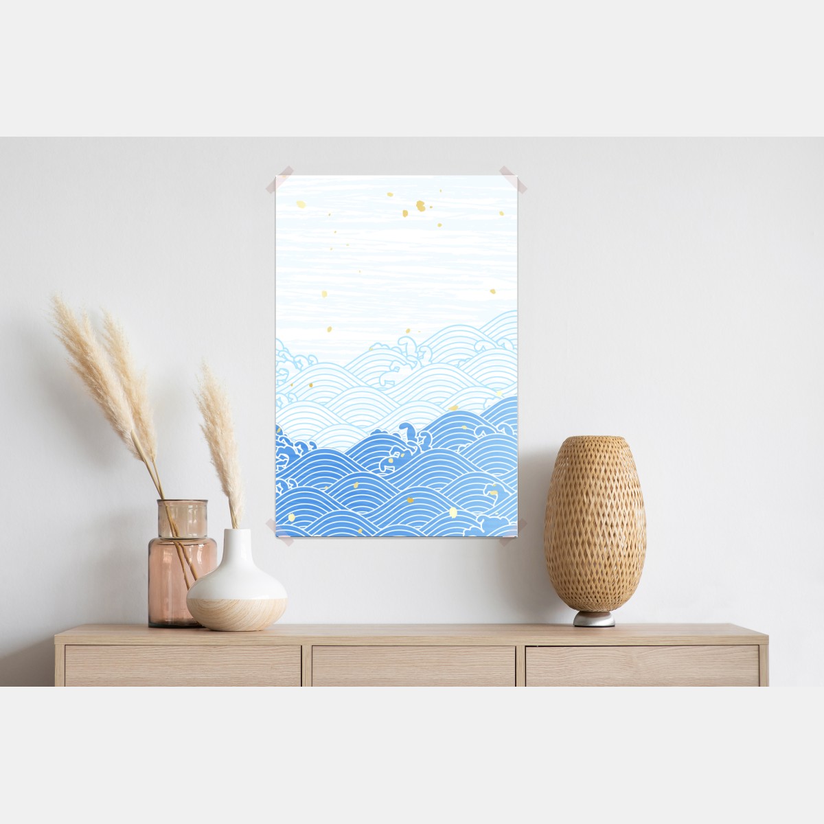 Plakat spokojne niebieskie fale ze złotymi akcentami – Wallissimo® Plakat spokojne niebieskie fale ze złotymi akcentami – Wallissimo®
