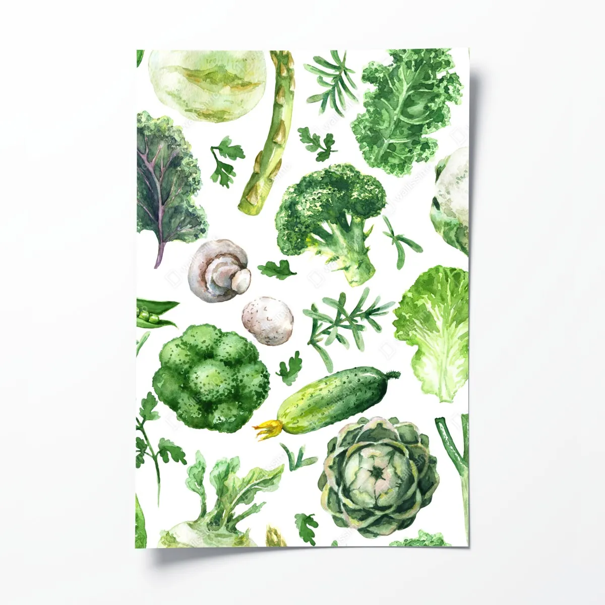 Plakat akwarelowy wzór zielonych warzyw – Wallissimo® Plakat akwarelowy wzór zielonych warzyw – Wallissimo®