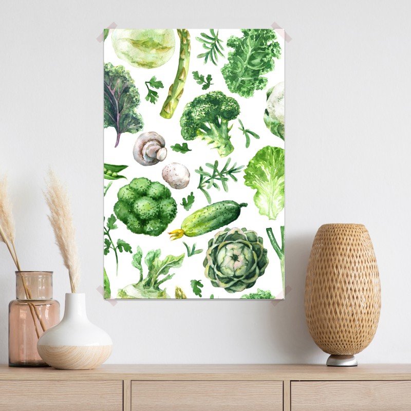 Plakat akwarelowy wzór zielonych warzyw – Wallissimo® Plakat akwarelowy wzór zielonych warzyw – Wallissimo®