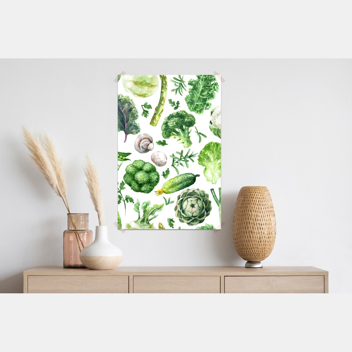 Plakat akwarelowy wzór zielonych warzyw – Wallissimo® Plakat akwarelowy wzór zielonych warzyw – Wallissimo®