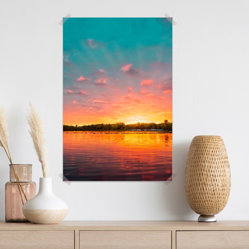 Plakat turkusowy zachód słońca nad spokojnym jeziorem – Wallissimo® Plakat turkusowy zachód słońca nad spokojnym jeziorem – Wallissimo®