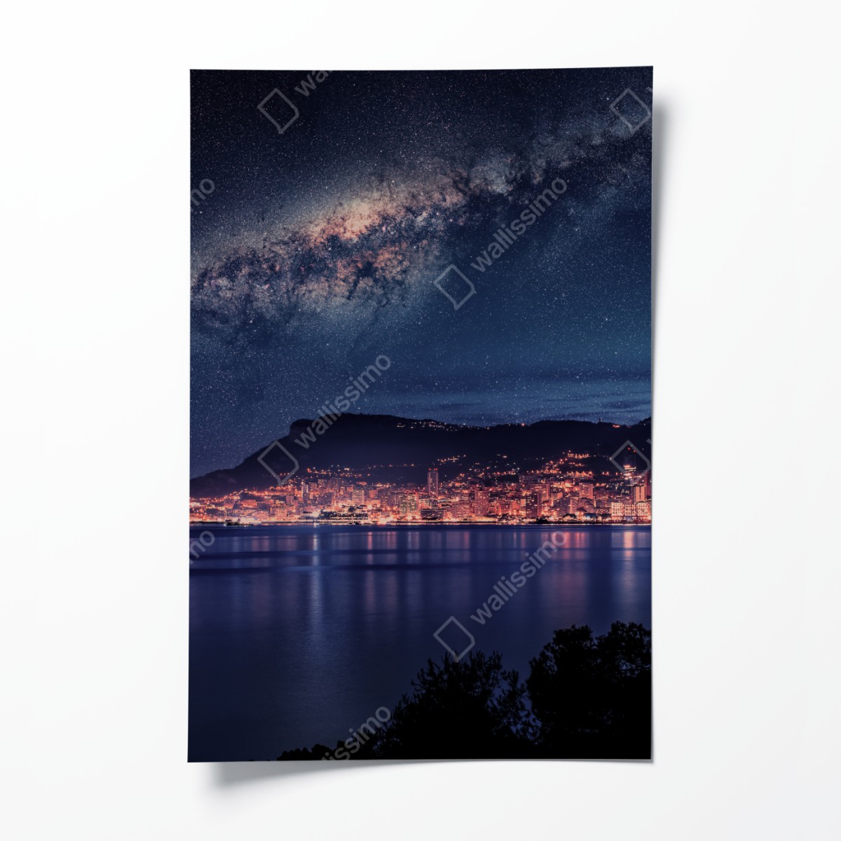 Poster coastal city under the milky way