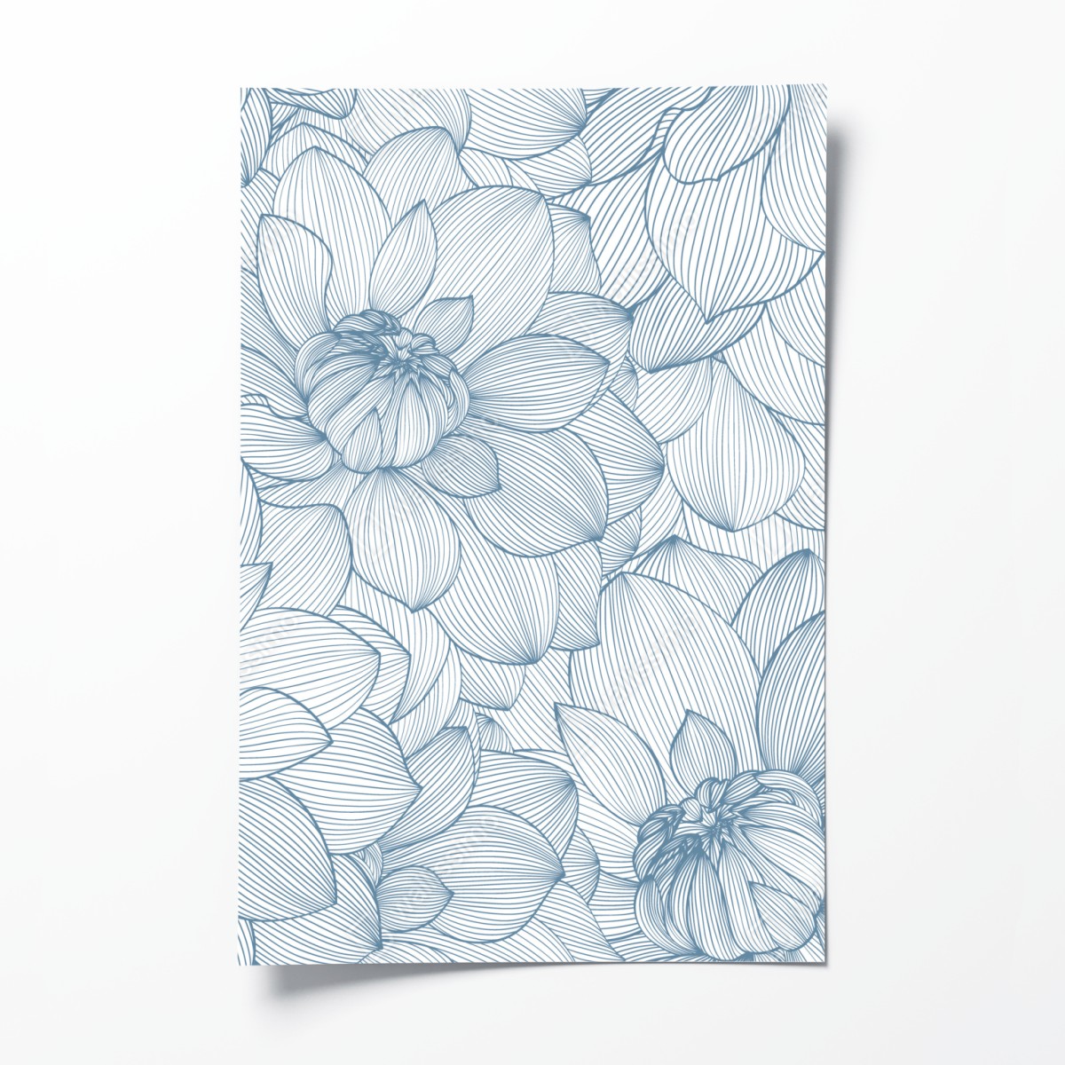 Poster delicate blue floral linework