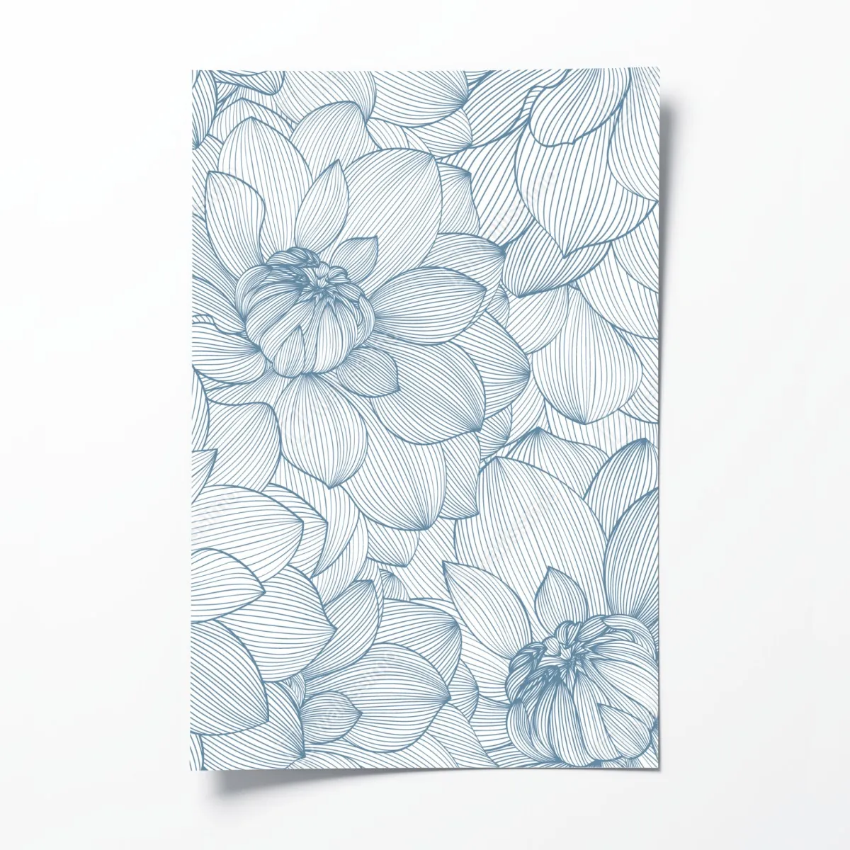 Plakat delikatny, liniowy wzór kwiatowy w odcieniach niebieskiego – Wallissimo® Plakat delikatny, liniowy wzór kwiatowy w odcieniach niebieskiego – Wallissimo®