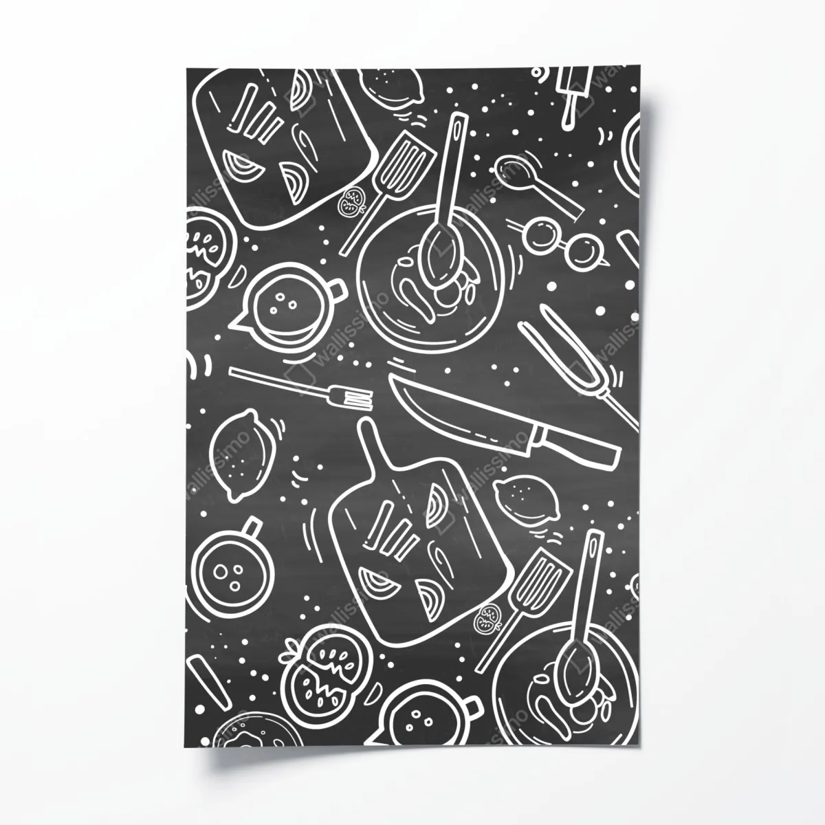 Plakat kuchenny wzór tablicowy z doodlami – Wallissimo® Plakat kuchenny wzór tablicowy z doodlami – Wallissimo®