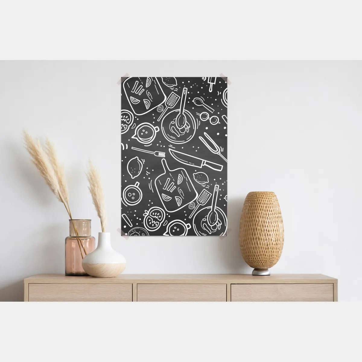 Plakat kuchenny wzór tablicowy z doodlami – Wallissimo® Plakat kuchenny wzór tablicowy z doodlami – Wallissimo®