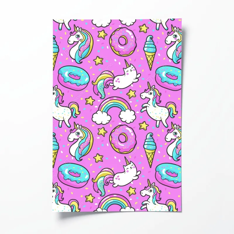 Plakat pastelowe jednorożce i słodkości