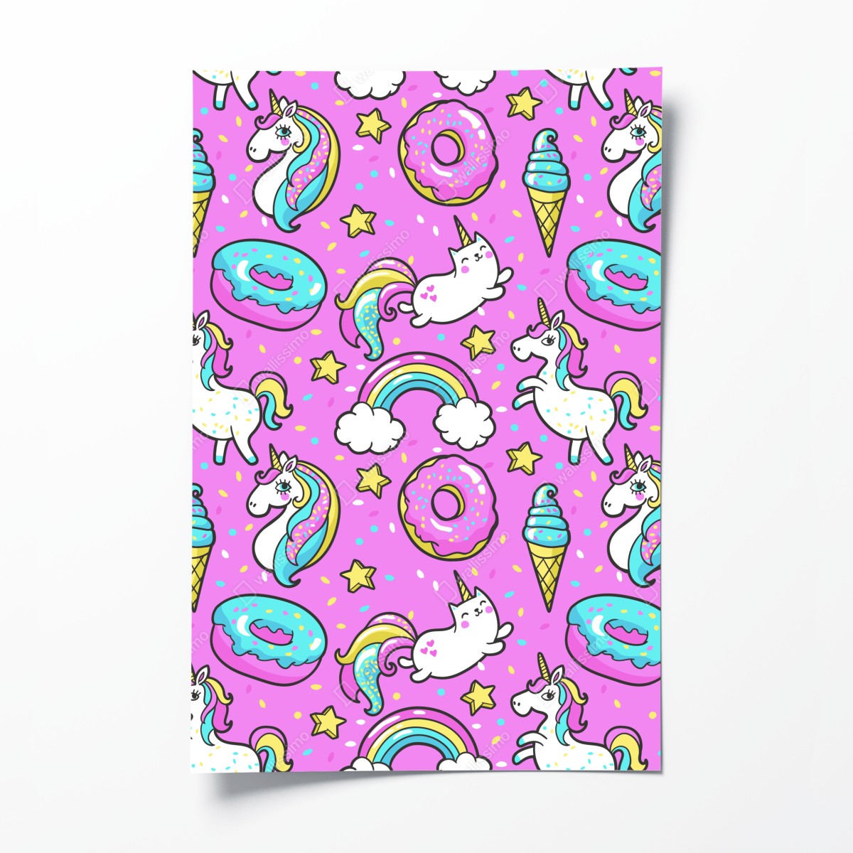 Poster pastel unicorns and sweets pattern
