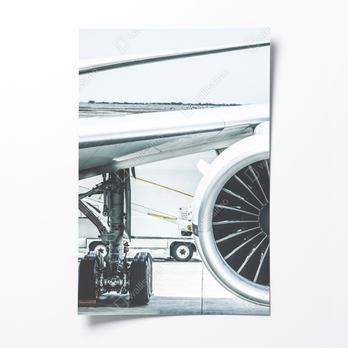 Poster close-up of jet engine at terminal