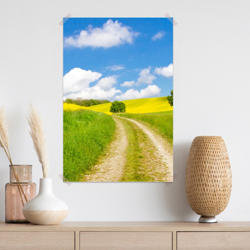 Plakat słoneczna wiejska droga przez żółte pola – Wallissimo® Plakat słoneczna wiejska droga przez żółte pola – Wallissimo®
