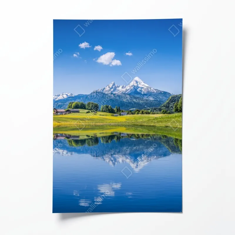 Plakat alpejskie odbicie: spokojny krajobraz górski
