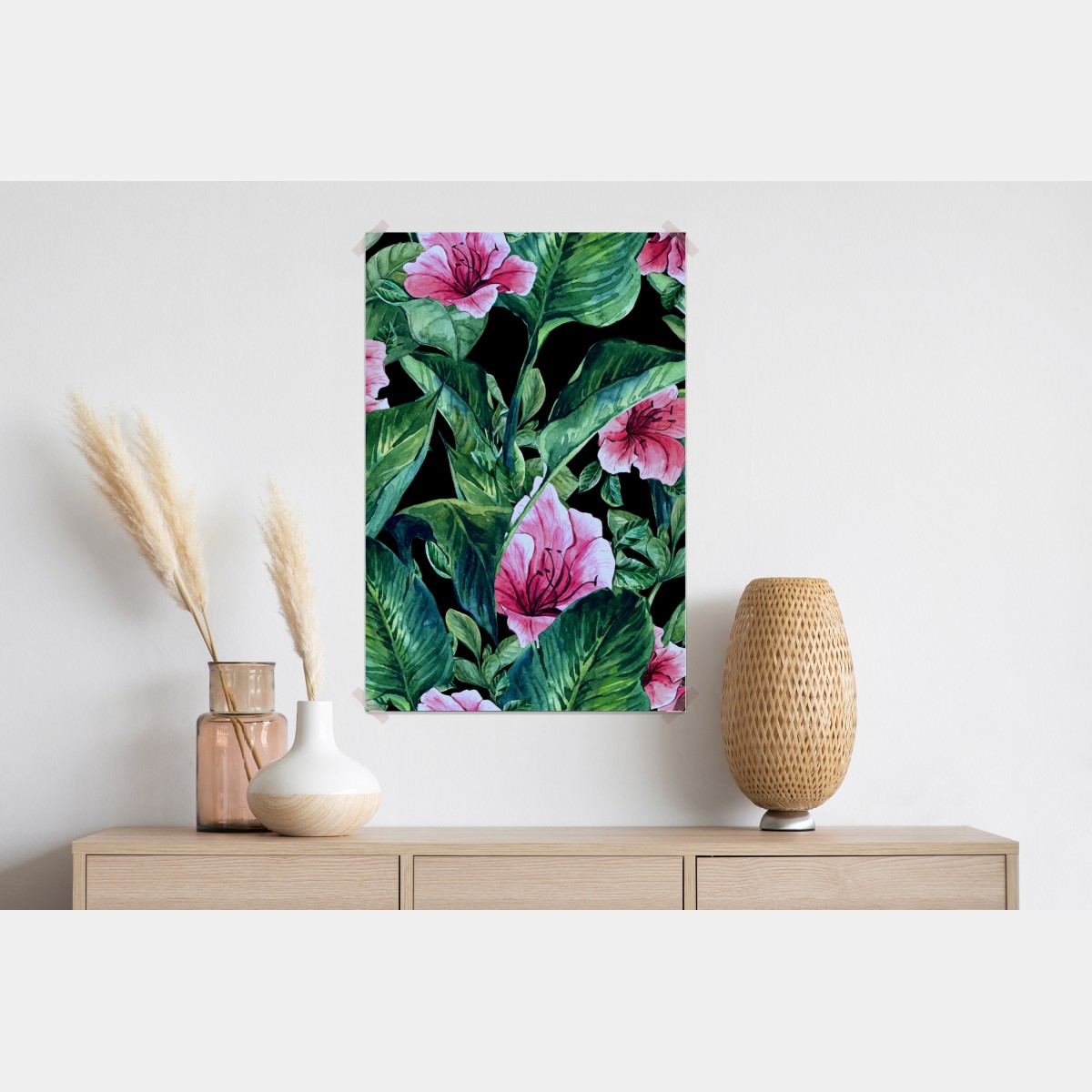 Plakat różowe akwarelowe kwiaty na czarnym tle – Wallissimo® Plakat różowe akwarelowe kwiaty na czarnym tle – Wallissimo®