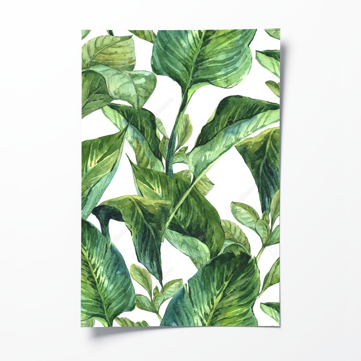 Poster lush watercolor tropical leaves pattern