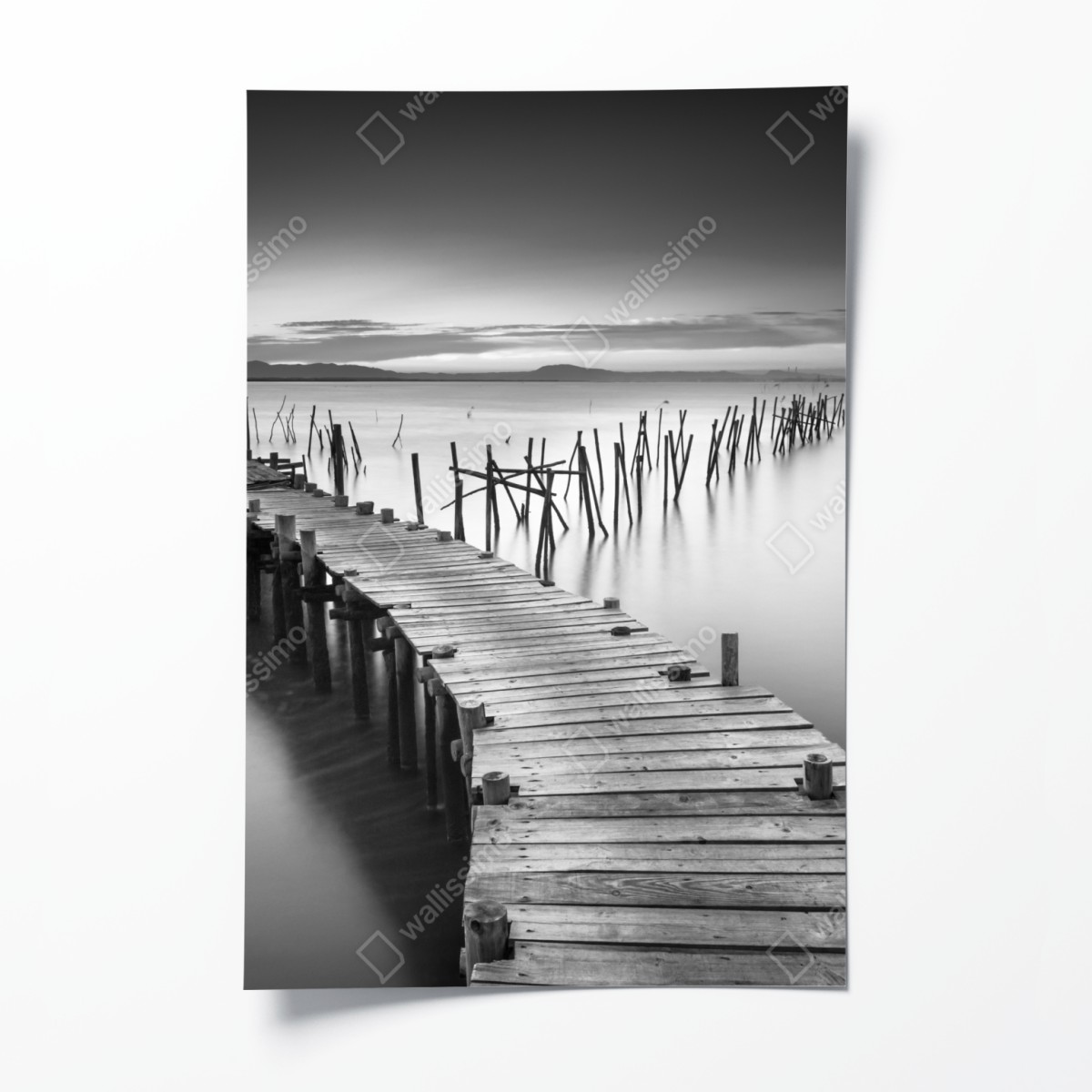 Poster serene wooden pier at dusk