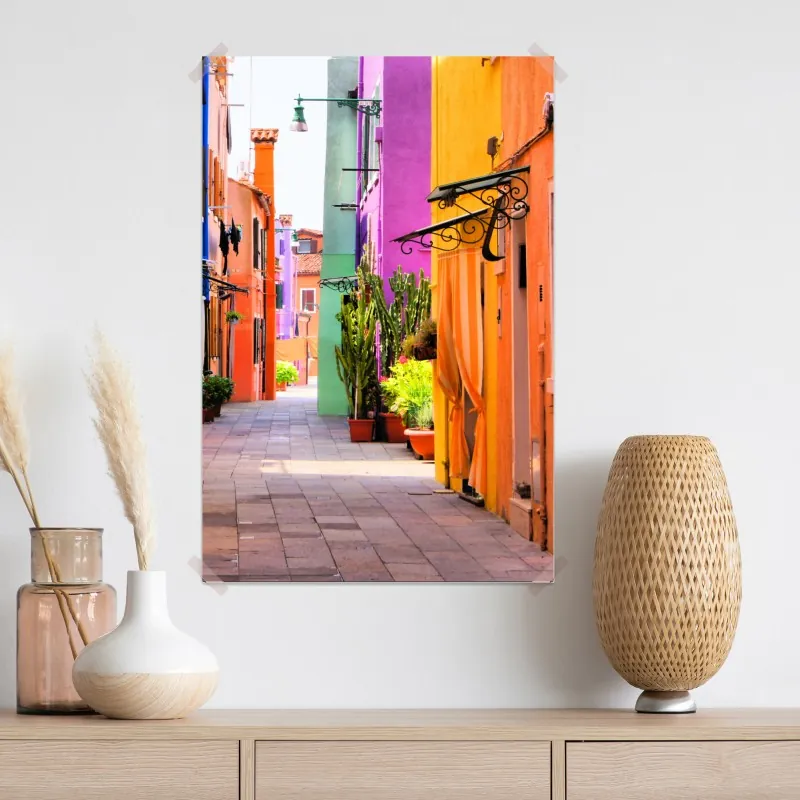 Plakat kolorowa śródziemnomorska uliczka – Wallissimo® Plakat kolorowa śródziemnomorska uliczka – Wallissimo®
