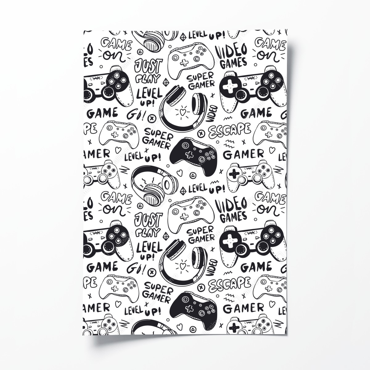 Poster gaming doodle pattern with controllers