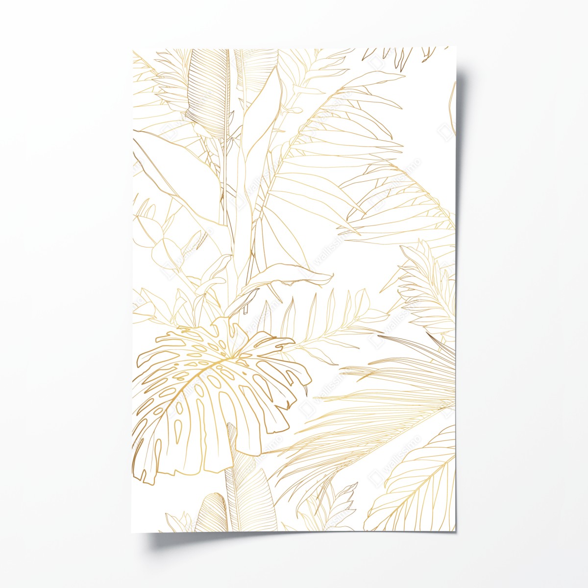 Poster gold tropical leaves line art