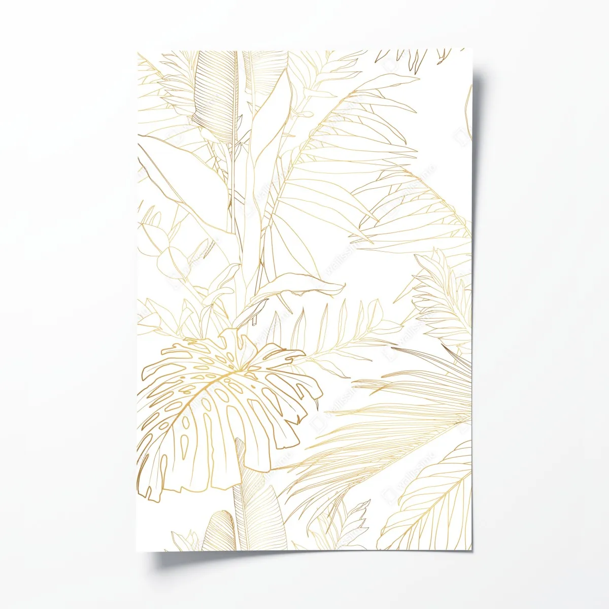 Plakat złote tropikalne liście line art – Wallissimo® Plakat złote tropikalne liście line art – Wallissimo®