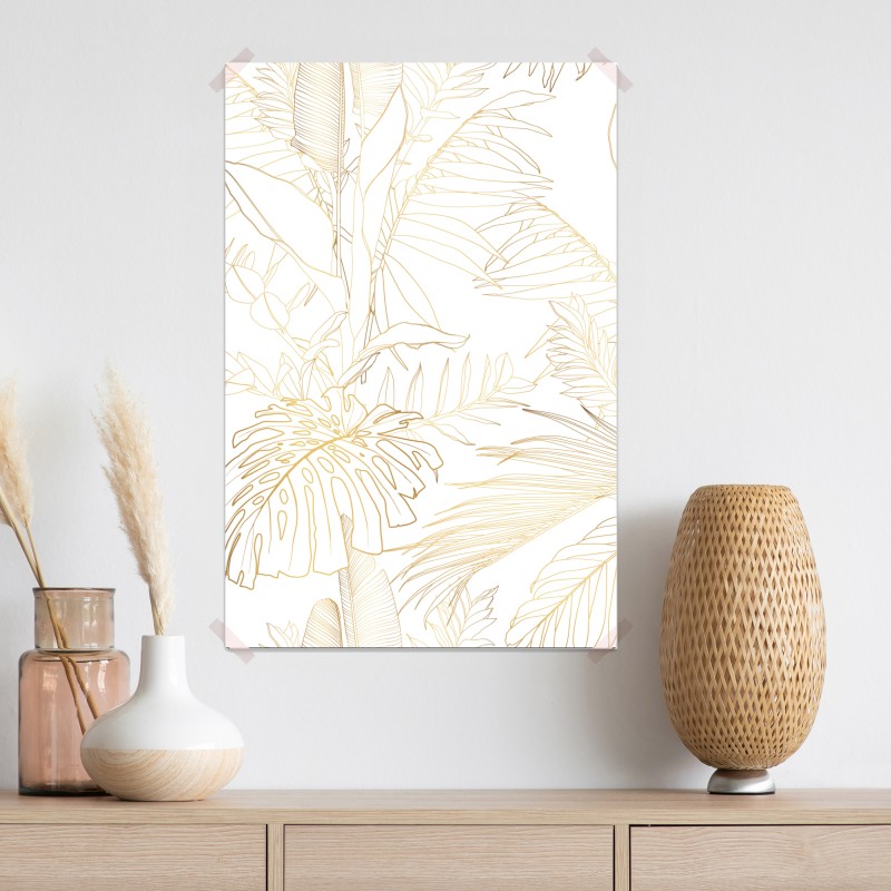 Plakat złote tropikalne liście line art – Wallissimo® Plakat złote tropikalne liście line art – Wallissimo®