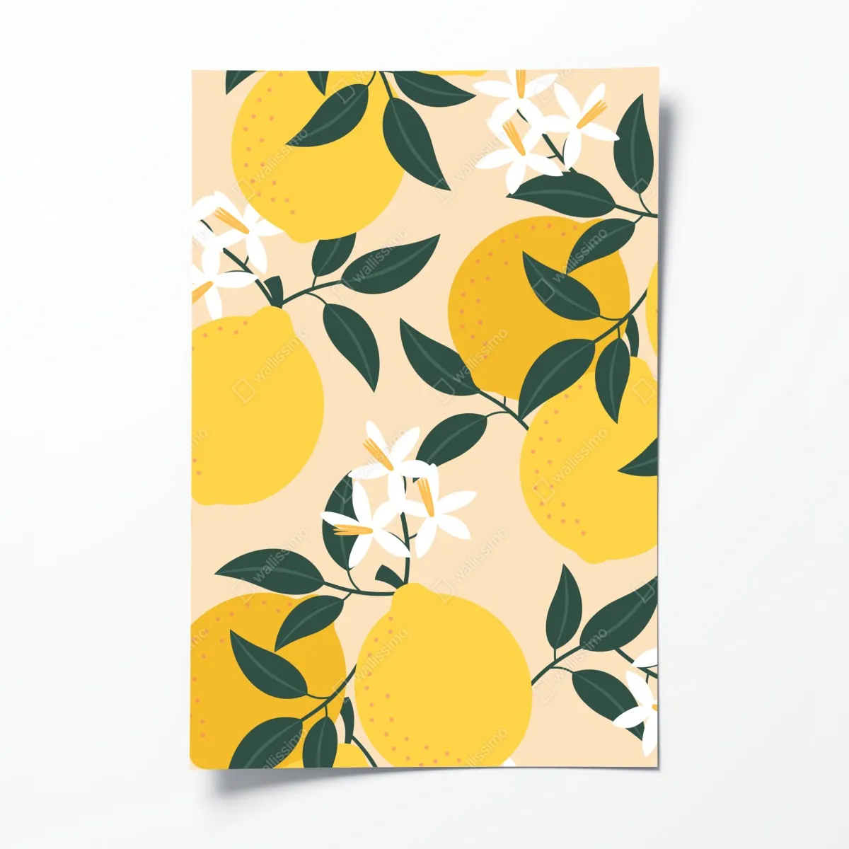 Plakat jasny wzór z cytrynami i kwiatami – Wallissimo® Plakat jasny wzór z cytrynami i kwiatami – Wallissimo®