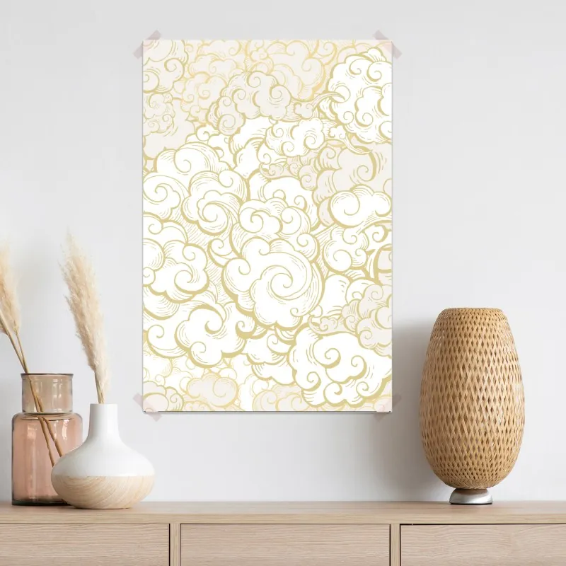 Plakat ornamentalny złoty wzór chmur – Wallissimo® Plakat ornamentalny złoty wzór chmur – Wallissimo®