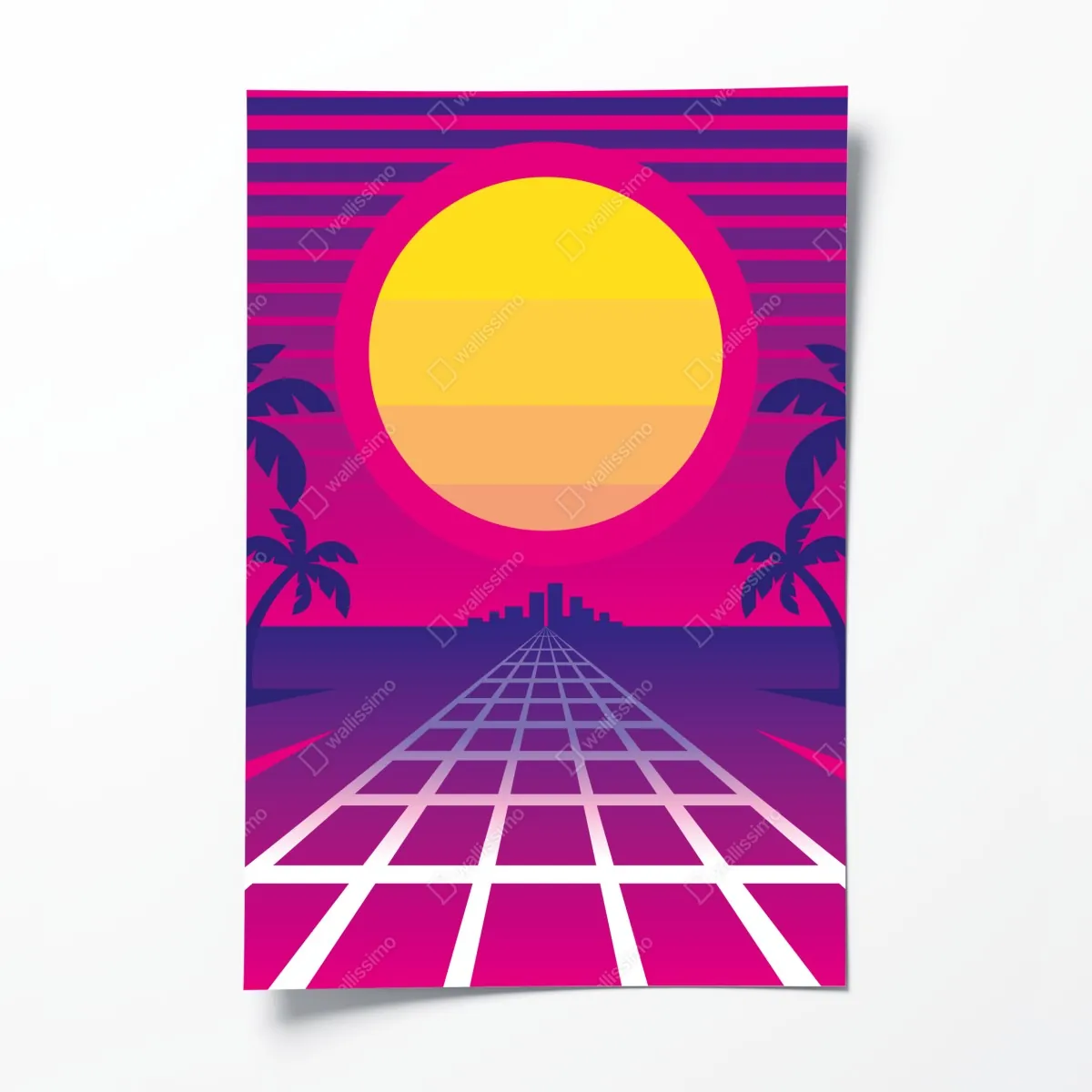 Plakat neonowy zachód słońca nad miastem – Wallissimo® Plakat neonowy zachód słońca nad miastem – Wallissimo®