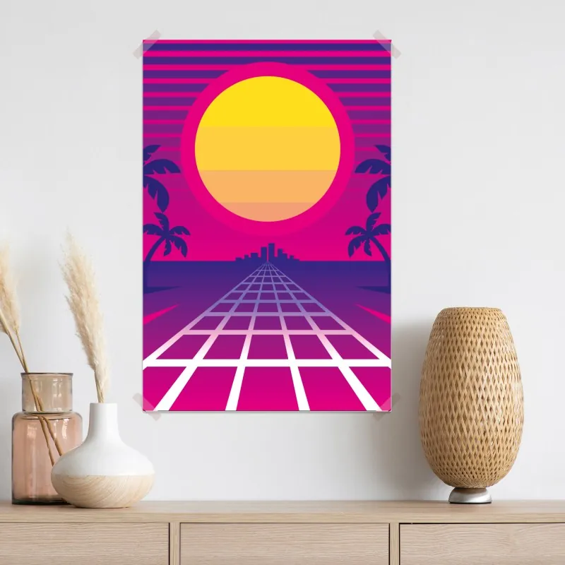 Plakat neonowy zachód słońca nad miastem – Wallissimo® Plakat neonowy zachód słońca nad miastem – Wallissimo®