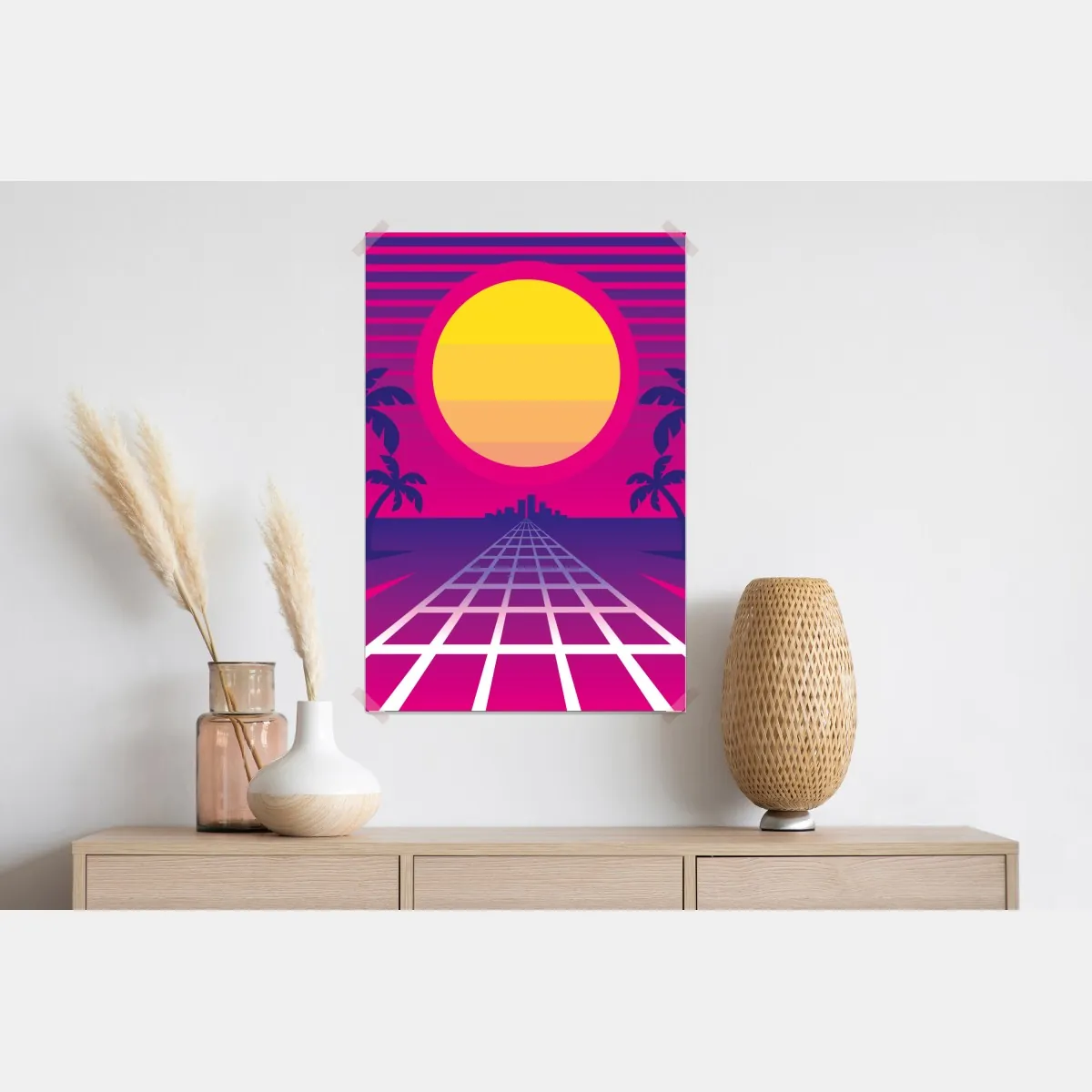 Plakat neonowy zachód słońca nad miastem – Wallissimo® Plakat neonowy zachód słońca nad miastem – Wallissimo®